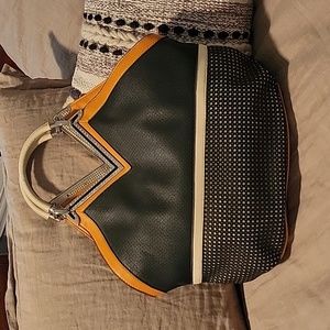 Shoulder Bag with Rhinstones, Large, Black, Brown, Cream.